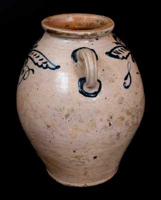 Extremely Rare and Important Early Manhattan Stoneware Presentation Jar, 18th century