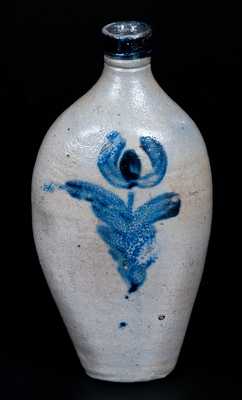 Rare Stoneware Flask w/ Cobalt Tulip Decoration, attrib. David Parr, Sr., Baltimore, MD, c1825