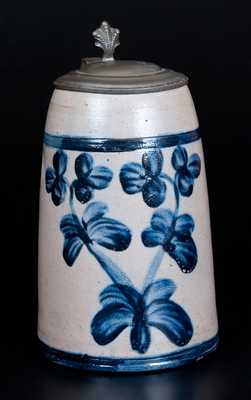 Exceptional Large-Sized Baltimore Stoneware Mug w/ Profuse Cobalt Clover Decoration
