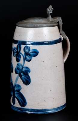 Exceptional Large-Sized Baltimore Stoneware Mug w/ Profuse Cobalt Clover Decoration