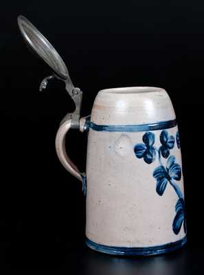 Exceptional Large-Sized Baltimore Stoneware Mug w/ Profuse Cobalt Clover Decoration