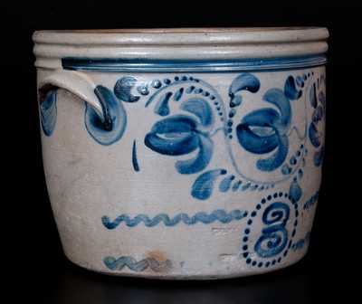 Rare Three-Gallon Western PA Stoneware Bowl w/ Profuse Cobalt Fuchsia Decoration