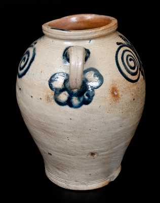 Exceptional Vertical-Handled Stoneware Jar w/ Watchspring Design, Manhattan or Cheesequake, NJ, c1775