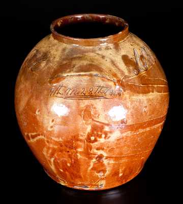 Exceptional Thomas Vickers, Chester County, PA, Redware Jar Inscribed 