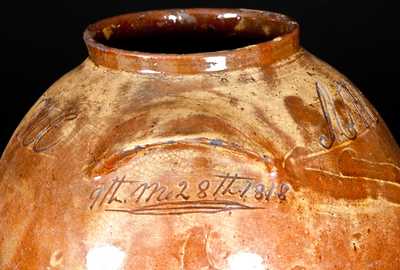 Exceptional Thomas Vickers, Chester County, PA, Redware Jar Inscribed 