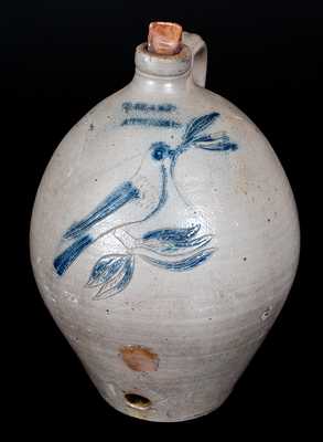 Very Rare N. CLARK / ATHENS Stoneware Jug Cooler with Incised Bird Decoration