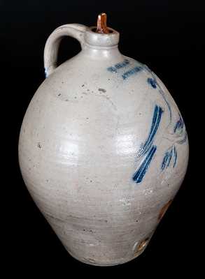 Very Rare N. CLARK / ATHENS Stoneware Jug Cooler with Incised Bird Decoration