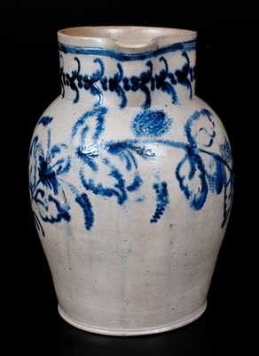 Exceptional Baltimore Stoneware Pitcher w/l Slip-Trailed Foliate Decoration, c1820