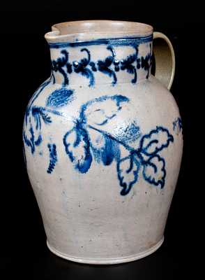 Exceptional Baltimore Stoneware Pitcher w/l Slip-Trailed Foliate Decoration, c1820