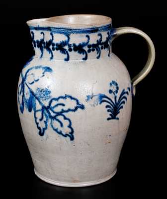 Exceptional Baltimore Stoneware Pitcher w/l Slip-Trailed Foliate Decoration, c1820