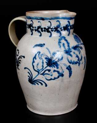 Exceptional Baltimore Stoneware Pitcher w/l Slip-Trailed Foliate Decoration, c1820