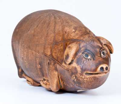 Rare and Fine Anna Pottery Stoneware Pig Flask, Wallace and Cornwall Kirkpatrick, Anna, IL, c1880