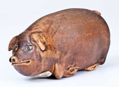 Rare and Fine Anna Pottery Stoneware Pig Flask, Wallace and Cornwall Kirkpatrick, Anna, IL, c1880