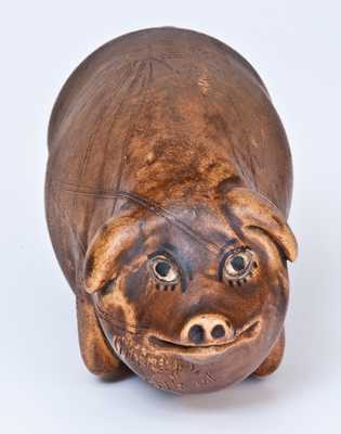 Rare and Fine Anna Pottery Stoneware Pig Flask, Wallace and Cornwall Kirkpatrick, Anna, IL, c1880