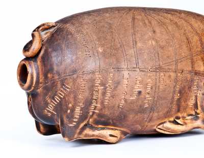 Rare and Fine Anna Pottery Stoneware Pig Flask, Wallace and Cornwall Kirkpatrick, Anna, IL, c1880