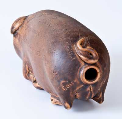 Rare and Fine Anna Pottery Stoneware Pig Flask, Wallace and Cornwall Kirkpatrick, Anna, IL, c1880