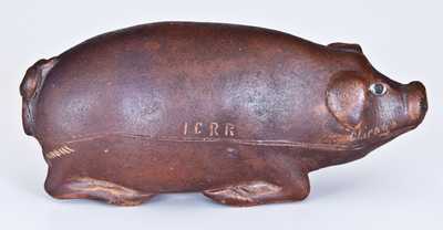 Early Anna Pottery Pig Bottle, Wallace and Cornwall Kirkpatrick, Anna, IL, circa 1870