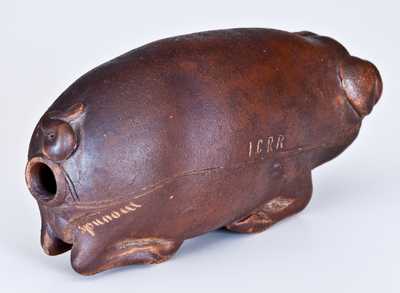 Early Anna Pottery Pig Bottle, Wallace and Cornwall Kirkpatrick, Anna, IL, circa 1870