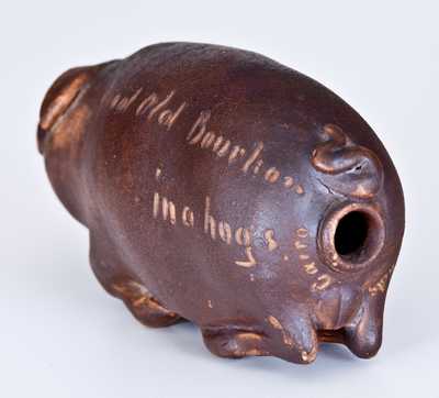 Early Anna Pottery Pig Bottle, Wallace and Cornwall Kirkpatrick, Anna, IL, circa 1870