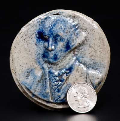 Extremely Rare Cobalt-Decorated Stoneware Medallion w/ Relief Bust of George Washington