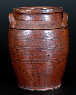 Rare Glazed Southern Redware Jar, attributed to the Henkel-Spigle Pottery, Botetourt County, VA, c1830-50