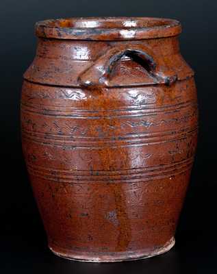 Rare Glazed Southern Redware Jar, attributed to the Henkel-Spigle Pottery, Botetourt County, VA, c1830-50