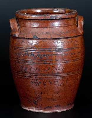 Rare Glazed Southern Redware Jar, attributed to the Henkel-Spigle Pottery, Botetourt County, VA, c1830-50