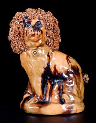 Glazed Redware Spaniel Bank with Applied Coleslaw Fur, attrib. George Wagner, Carbon County, PA, c1860