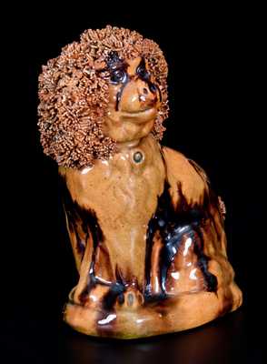 Glazed Redware Spaniel Bank with Applied Coleslaw Fur, attrib. George Wagner, Carbon County, PA, c1860