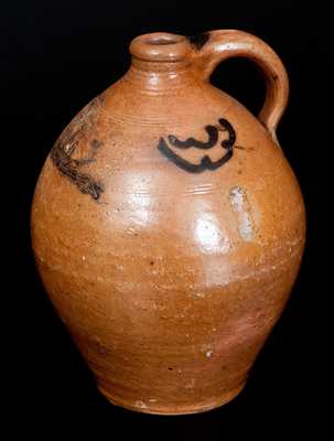 Exceedingly Rare Stoneware Jug w/ Incised Ship, attrib. Crolius, Manhattan, NY, circa 1810-20