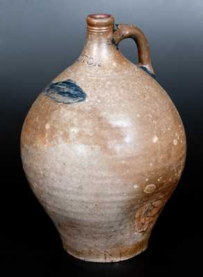 Two-Gallon BOSTON Stoneware Jug w/ Impressed Fish Decoration, late 18th century