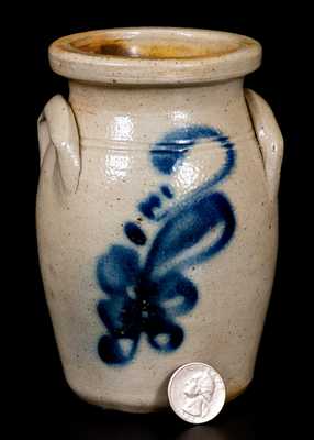 Very Rare Miniature Stoneware Churn w/ Cobalt Foliate Decoration, Fort Edward, NY