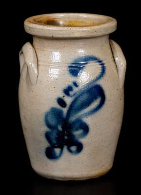 Very Rare Miniature Stoneware Churn w/ Cobalt Foliate Decoration, Fort Edward, NY