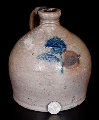 Very Rare Stoneware Ship Chandler's Jug w/ Impressed Floral Decoration, attrib. Jonathan Fenton, Boston