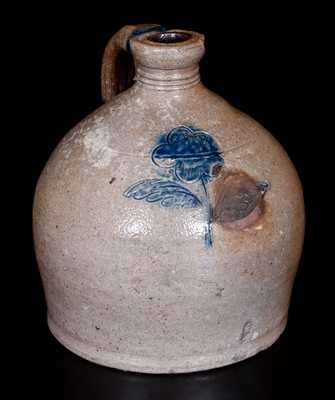Very Rare Stoneware Ship Chandler s Jug w/ Impressed Floral Decoration, attrib. Jonathan Fenton, Boston