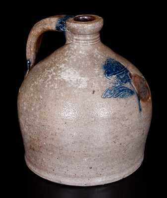 Very Rare Stoneware Ship Chandler s Jug w/ Impressed Floral Decoration, attrib. Jonathan Fenton, Boston