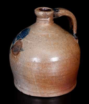Very Rare Stoneware Ship Chandler s Jug w/ Impressed Floral Decoration, attrib. Jonathan Fenton, Boston