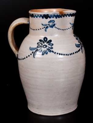 Rare Baltimore Stoneware Pitcher with Cobalt Daisy Decoration, attrib. Morgan / Amoss, c1820-25