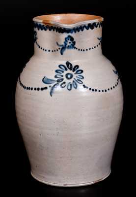 Rare Baltimore Stoneware Pitcher with Cobalt Daisy Decoration, attrib. Morgan / Amoss, c1820-25