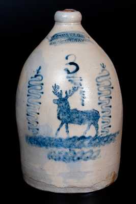 Exceptional J.C WAELDE. / NORTH. BAY Stoneware Jug w/ Stenciled Cobalt Deer Decoration