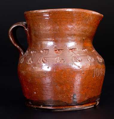 Unusual Henry Schofield (Cecil County, MD) Redware Pitcher Impressed JOURNEY S END