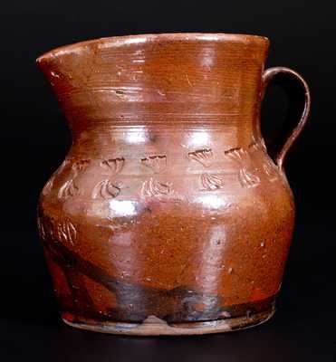 Unusual Henry Schofield (Cecil County, MD) Redware Pitcher Impressed JOURNEY S END