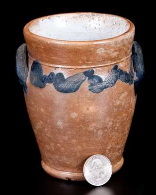 Unusual Miniature Stoneware Jar with Cobalt Decoration