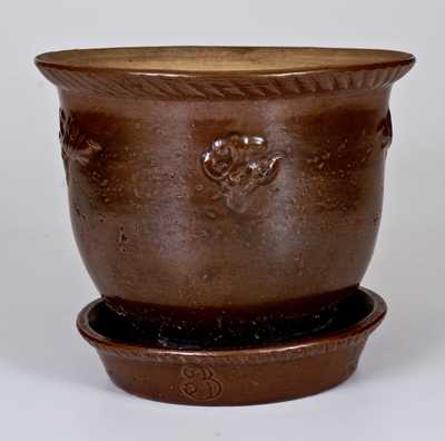 Rare WEST TROY POTTERY Stoneware Flowerpot with Molded Designs