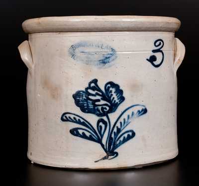 3 Gal. BURGER & LANG / ROCHESTER, NY Stoneware Jar with Slip-Trailed Floral Decoration
