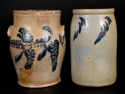 Lot of Two: Richard Remmey, Philadelphia, PA Stoneware Jars with Cobalt Decoration