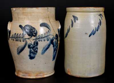 Lot of Two: Richard Remmey, Philadelphia, PA Stoneware Jars with Cobalt Decoration