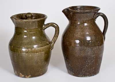 Lot of Two: Southern Alkaline-Glazed Stoneware Pitchers incl. Lidded Example att. Meaders Pottery