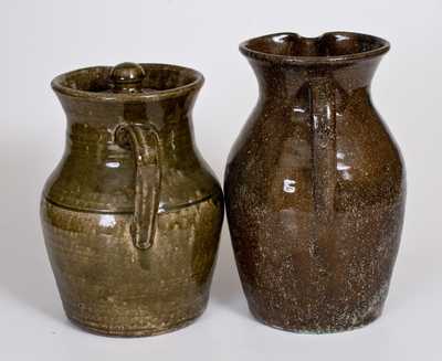 Lot of Two: Southern Alkaline-Glazed Stoneware Pitchers incl. Lidded Example att. Meaders Pottery