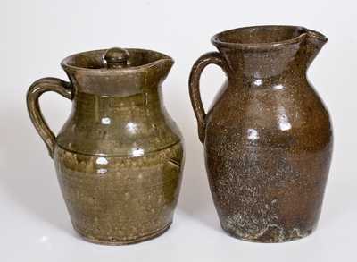 Lot of Two: Southern Alkaline-Glazed Stoneware Pitchers incl. Lidded Example att. Meaders Pottery